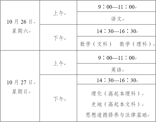 2019云南成人高考高中起點升本、專科考試時間.png